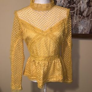 Mustard lace/fishnet peplum top